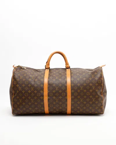 Pre-owned Louis Vuitton Monogram Keepall 60 Weekend Bag In Brown