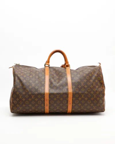 Pre-owned Louis Vuitton Monogram Keepall 60 Weekend Bag In Brown