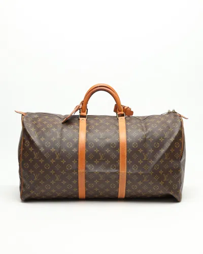 Pre-owned Louis Vuitton Monogram Keepall 60 Weekend Bag In Brown