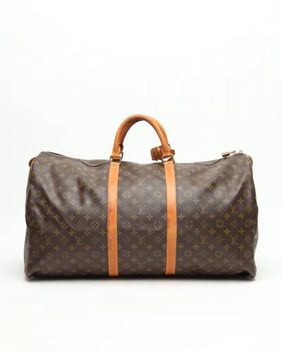 Pre-owned Louis Vuitton Monogram Keepall 60 Weekend Bag In Brown