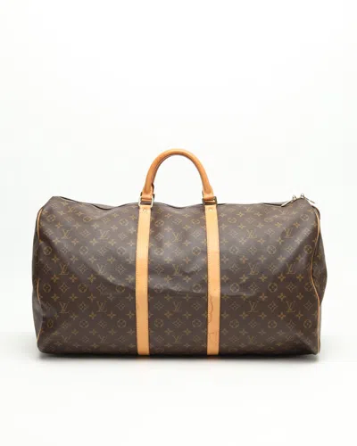 Pre-owned Louis Vuitton Monogram Keepall 60 Weekend Bag In Brown