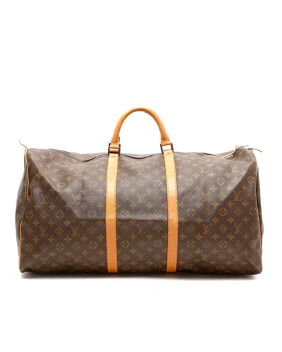 Pre-owned Louis Vuitton Monogram Keepall 60 Weekend Bag In Brown