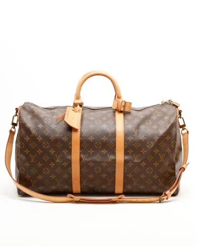 Pre-owned Louis Vuitton Monogram Keepall Bandoulière 50 Weekend Bag In Brown
