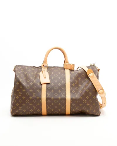 Pre-owned Louis Vuitton Monogram Keepall Bandoulière 50 Weekend Bag In Brown