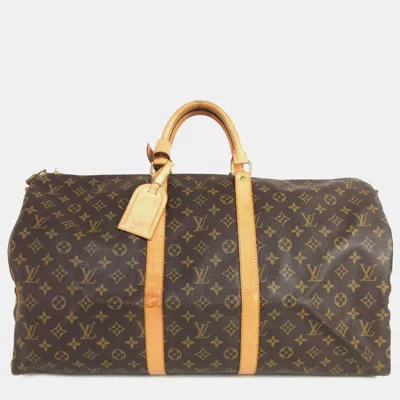 Pre-owned Louis Vuitton Monogram Keepall Bandouliere 55 In Brown