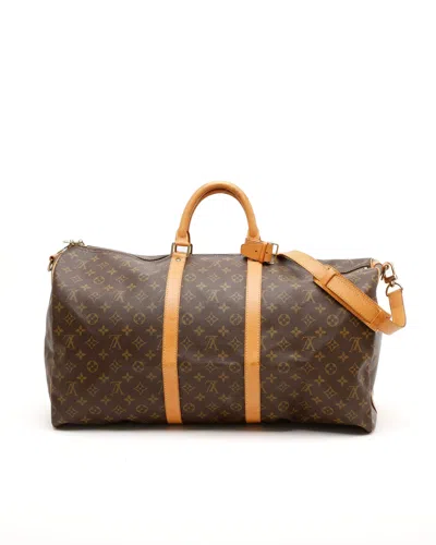 Pre-owned Louis Vuitton Monogram Keepall Bandoulière 55 Weekend Bag In Brown