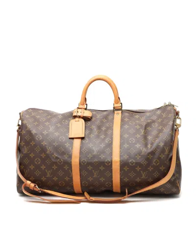 Pre-owned Louis Vuitton Monogram Keepall Bandoulière 55 Weekend Bag In Brown