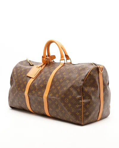 Pre-owned Louis Vuitton Monogram Keepall Bandoulière 55 Weekend Bag In Brown