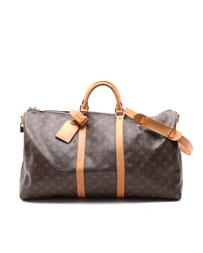 Pre-owned Louis Vuitton Monogram Keepall Bandoulière 55 Weekend Bag In Brown