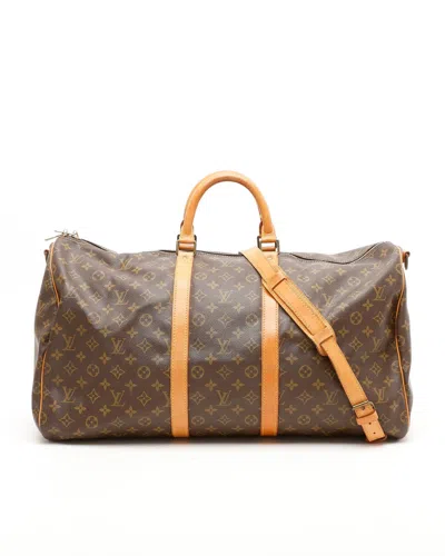 Pre-owned Louis Vuitton Monogram Keepall Bandoulière 55 Weekend Bag In Brown