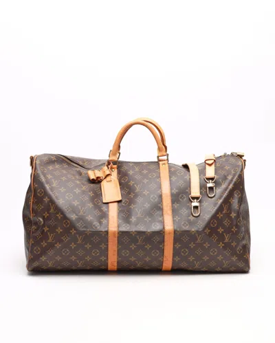 Pre-owned Louis Vuitton Monogram Keepall Bandoulière 60 Weekend Bag In Brown