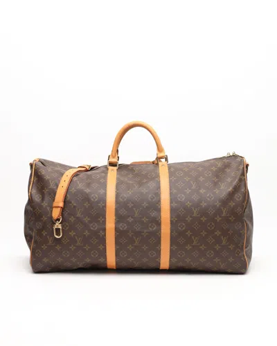 Pre-owned Louis Vuitton Monogram Keepall Bandoulière 60 Weekend Bag In Brown