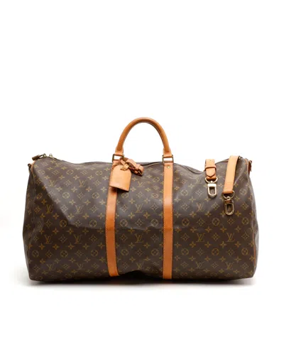 Pre-owned Louis Vuitton Monogram Keepall Bandoulière 60 Weekend Bag In Brown