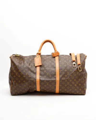 Pre-owned Louis Vuitton Monogram Keepall Bandoulière 60 Weekend Bag In Brown
