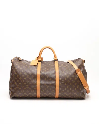 Pre-owned Louis Vuitton Monogram Keepall Bandoulière Weekend Bag In Brown
