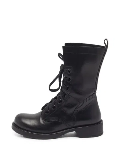 Pre-owned Louis Vuitton Monogram Lace-up Combat Boots In Black