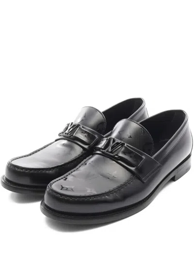 Pre-owned Louis Vuitton Monogram Leather Loafers In Black