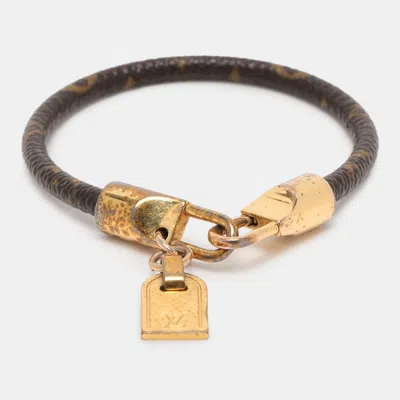 Pre-owned Louis Vuitton Monogram Leather Luck It Gold Tone Bracelet In Brown