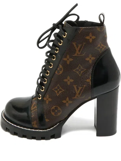 Pre-owned Louis Vuitton Monogram Leather-panel Ankle Boots In Brown