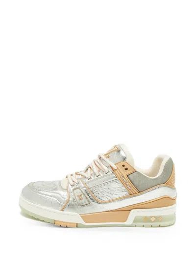Pre-owned Louis Vuitton Monogram Leather Sneakers In Silver