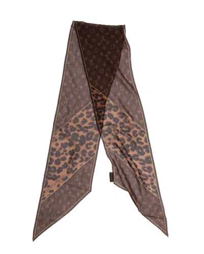 Pre-owned Louis Vuitton Monogram Leopard Rectangular Silk Scarf In Brown