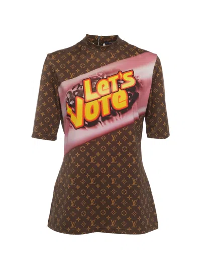 Pre-owned Louis Vuitton Monogram Let's Vote T-shirt In Brown