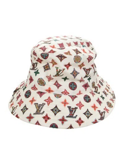 Pre-owned Louis Vuitton Monogram Lovelygram Bucket Hat In White