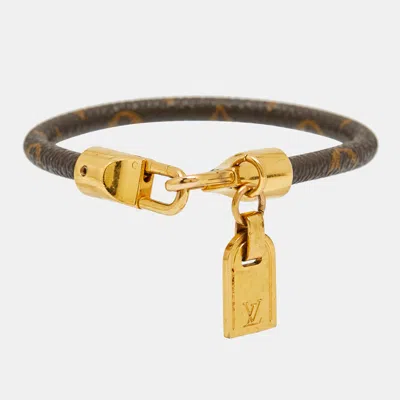Pre-owned Louis Vuitton Monogram Luck It Brown Canvas Gold Tone Charm Bracelet