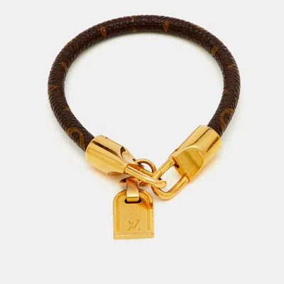Pre-owned Louis Vuitton Monogram Luck It Brown Canvas Gold Tone Charm Bracelet