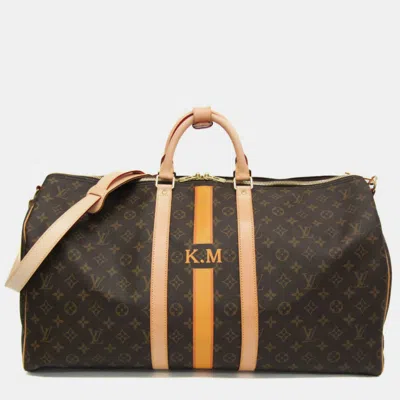 Pre-owned Louis Vuitton Monogram Lv Heritage Monogram Keepall Bandouliere 55 Duffel Bags In Brown