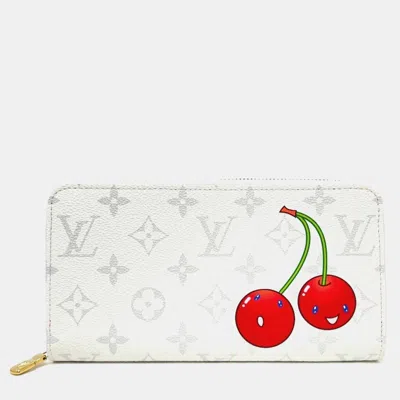 Pre-owned Louis Vuitton Monogram Lv X Tm Zippy Wallet Cherry Long Canvas White