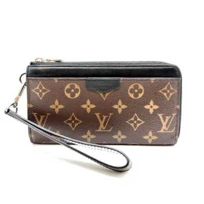 Pre-owned Louis Vuitton Monogram Macassar Black Brown Long Wallet (bi-fold) () In Multi