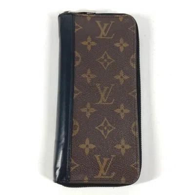 Pre-owned Louis Vuitton Monogram Macassar Black Brown Long Wallet (bi-fold) () In Black, Brown