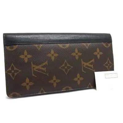 Pre-owned Louis Vuitton Monogram Macassar Black Brown Pvc Leather Long Wallet (bi-fold) () In Multi