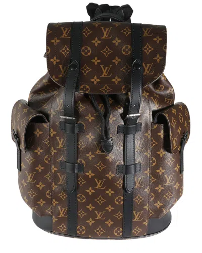 Pre-owned Louis Vuitton Monogram Macassar Canvas Christopher Backpack Mm (authentic Pre-  Loved)