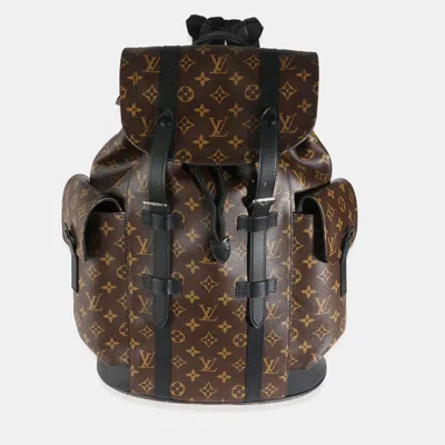 Pre-owned Louis Vuitton Monogram Macassar Canvas Christopher Backpack Mm In Brown