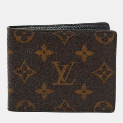Pre-owned Louis Vuitton Monogram Macassar Canvas Money Clip Bifold Wallet In Brown
