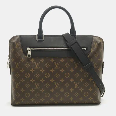 Pre-owned Louis Vuitton Monogram Macassar Canvas Porte-documents Jour Bag In Black