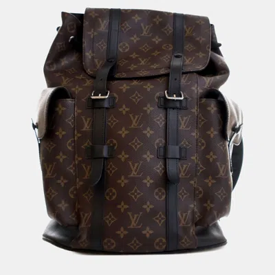 Pre-owned Louis Vuitton Monogram Macassar Christopher Backpack Mm In Brown