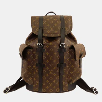 Pre-owned Louis Vuitton Monogram Macassar Christopher Backpack Mm In Brown