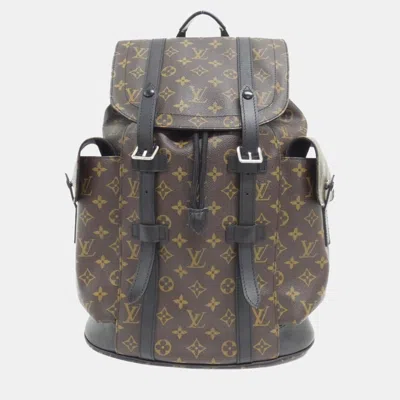 Pre-owned Louis Vuitton Monogram Macassar Christopher Mm Backpack In Brown