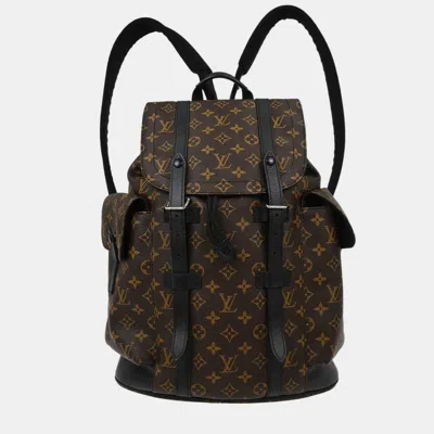 Pre-owned Louis Vuitton Monogram Macassar Christopher Pm Backpack In Black