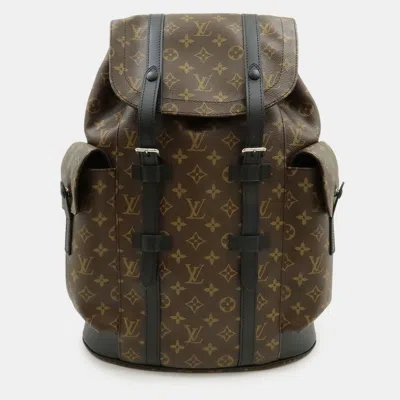 Pre-owned Louis Vuitton Monogram Macassar Christopher Pm Backpack/shoulder Bag In Brown