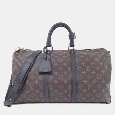 Pre-owned Louis Vuitton Monogram Macassar Keepall Bandouliere Boston Bag In Brown