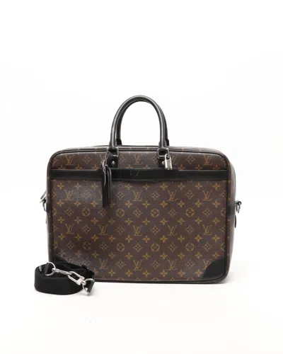 Pre-owned Louis Vuitton Monogram Macassar Porte Documents Voyage Gm Business Bag In Brown