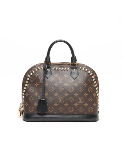 Pre-owned Louis Vuitton Monogram Macassar Studded Alma Pm Bag In Brown