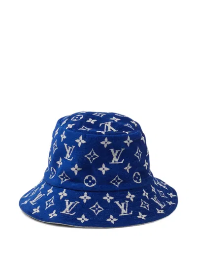 Pre-owned Louis Vuitton Monogram Match Bucket Hat In Blue