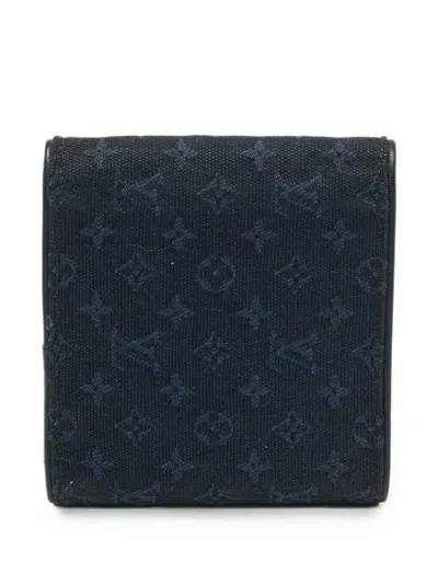Pre-owned Louis Vuitton Monogram Mini Lin Compact Wallet In Blue