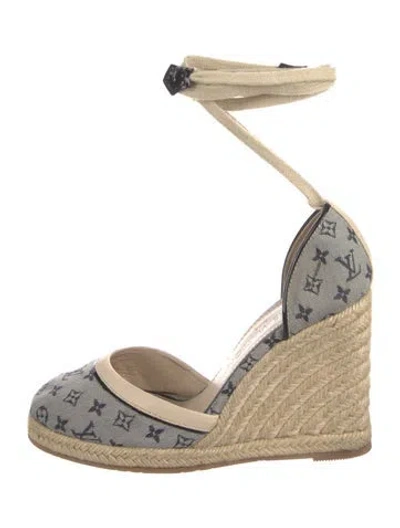 Pre-owned Louis Vuitton Monogram Mini Lin Pattern Canvas D'orsay Pumps In Blue