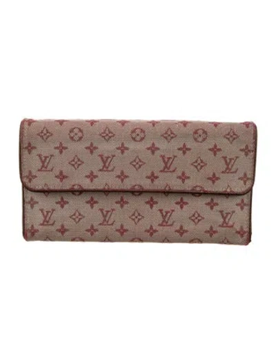 Pre-owned Louis Vuitton Monogram Mini Lin Pattern Canvas International Wallet In Burgundy/red